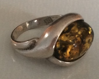 Poland Natural Baltic Gorgeous Vintage Style Sterling Silver Amber Ring