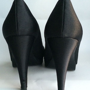 A Marinelli Black Satin Peep Toe Pumps Platform Heels Shoes Size 8