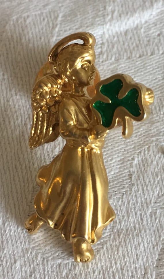 Avon Angel Girl goldtone Enamel Brooch Pin, - image 1