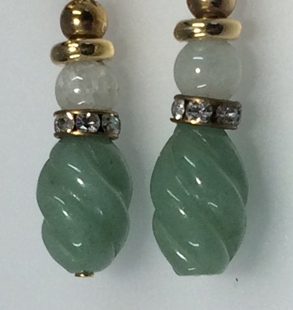Hand Carved screw Style Jade  Dangle Drop Earrings - image 2