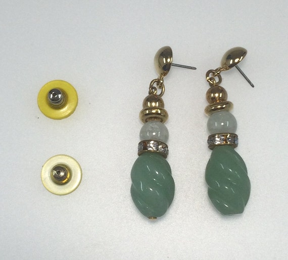 Hand Carved screw Style Jade  Dangle Drop Earrings - image 3