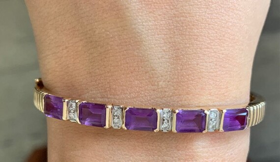 14k Gold Bracelet with Amethyst and Diamond Accen… - image 2