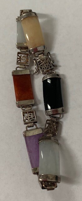Vintage Chinese 925 Sterling Silver Muti-color Jade