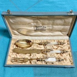 Gorgeous Antique Collectible E. Netter & Cie  Gold Wash 800 Silver and Seashell Flatware Set