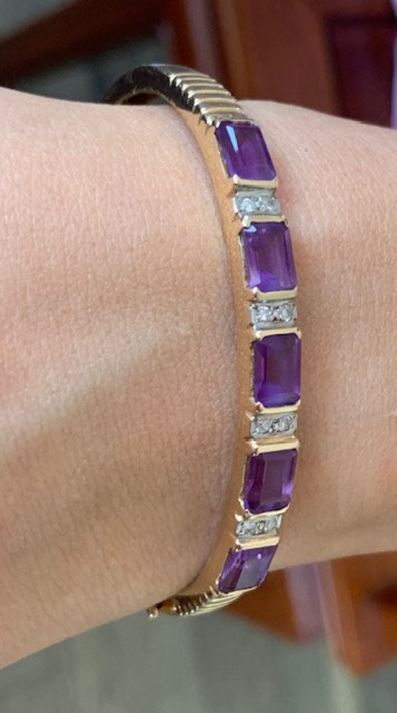 14k Gold Bracelet with Amethyst and Diamond Accen… - image 3