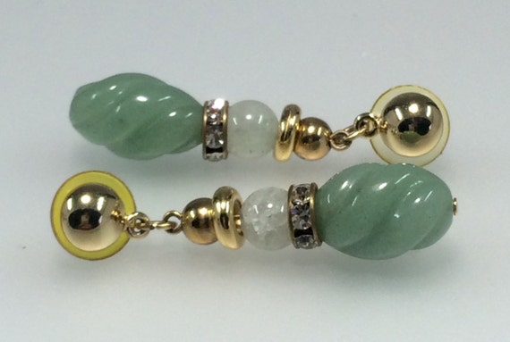 Hand Carved screw Style Jade  Dangle Drop Earrings - image 5