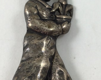 Art Deco Vintage Sterling Silber Anstecknadel/Brosche eines Mannes mit Blumenkorb