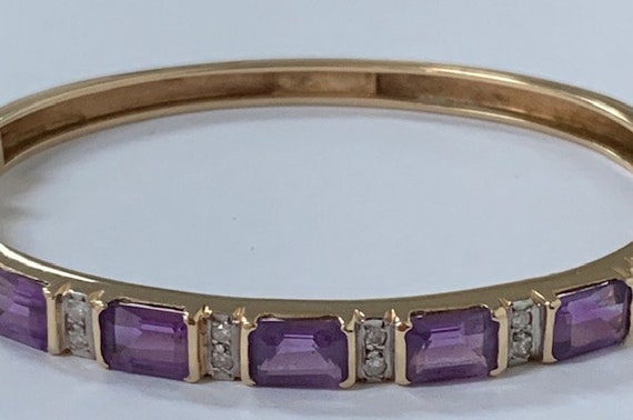 14k Gold Bracelet with Amethyst and Diamond Accen… - image 6