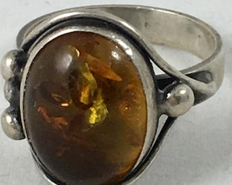 Natural Baltic Gorgeous Vintage Style Sterling Silver Amber Ring 5.0g