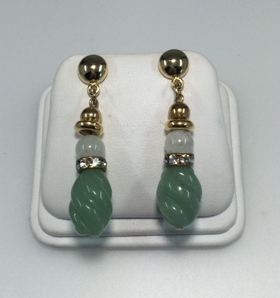 Hand Carved screw Style Jade  Dangle Drop Earrings - image 1