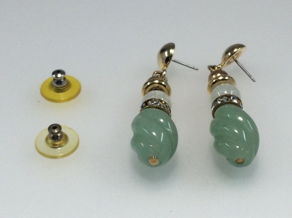 Hand Carved screw Style Jade  Dangle Drop Earrings - image 4