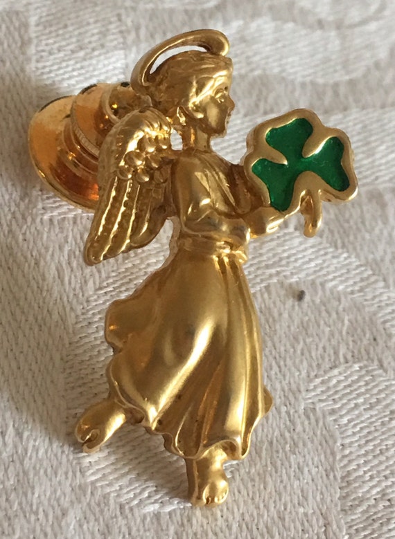 Avon Angel Girl goldtone Enamel Brooch Pin, - image 3
