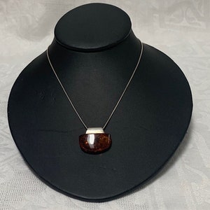 Beautiful Minimalist Vintage Sterling Silver Amber Pendant and Chain