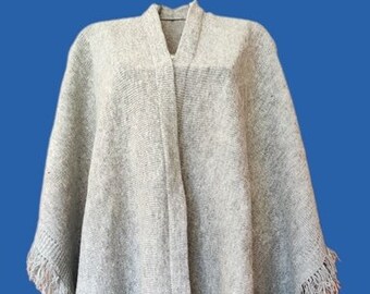 New, 100% alpaca wool, ruana, shawl, cloak, cape, one size, light gray color, warm, soft.