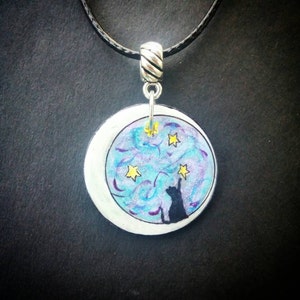 Reach for the stars CAT necklace handpainted pendant