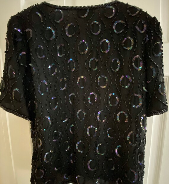 Black Beaded and Sequin Vintage Blouse – Size Med… - image 8