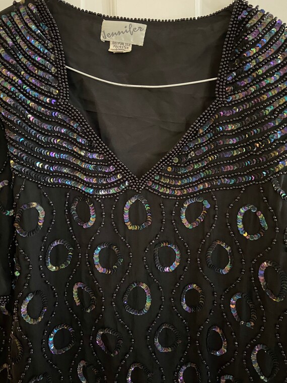 Black Beaded and Sequin Vintage Blouse – Size Med… - image 7