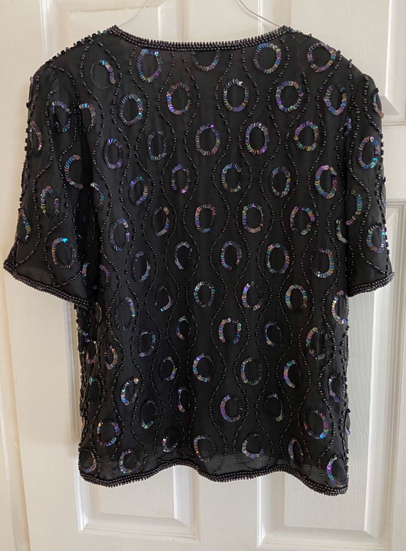 Black Beaded and Sequin Vintage Blouse – Size Med… - image 5