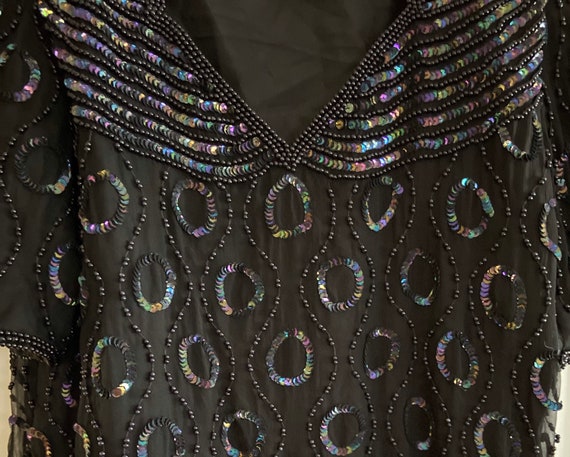 Black Beaded and Sequin Vintage Blouse – Size Med… - image 3