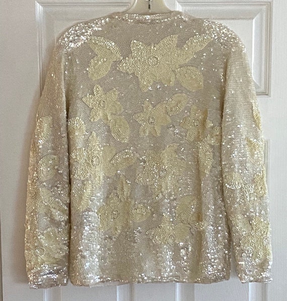 Cream Iridescent Sequin Vintage Sweater- Size Med… - image 9