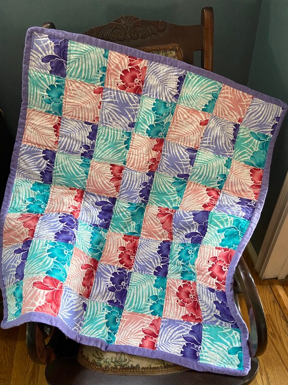 Hawaiian Baby Blanket Handmade Quilt Purple Red Green Floral Pattern Free Shipping Etsy