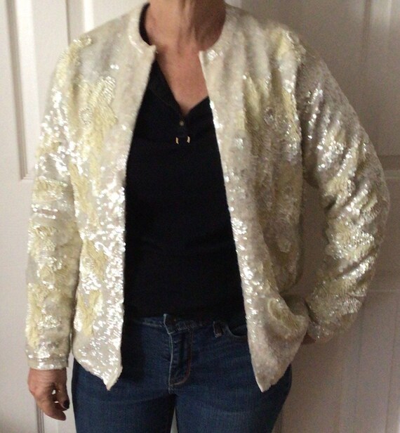 Cream Iridescent Sequin Vintage Sweater 