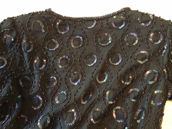 Black Beaded and Sequin Vintage Blouse – Size Med… - image 10