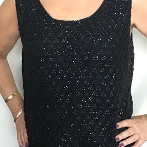 Black Sequin & Beaded Blouse - Vintage - Tank Top - Free Shipping - Size Medium