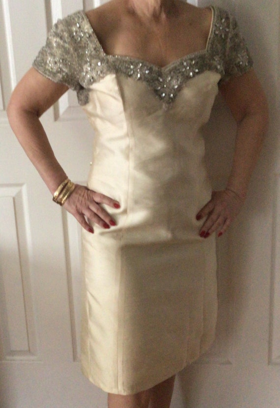 Cream Vintage Dress with beads and rhinestones 196