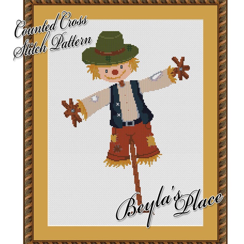Cross Stitch Pattern Cute Autumn Scarecrow Modern Instant Etsy