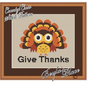 Cross Stitch Pattern, Cute Thanksgiving Owl, Give Thanks, modern, Instant download digital PDF