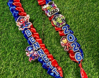 Preschool, pre-k, kinder Graduation Lei, Custom Ribbon Lei with Name, Super heroes