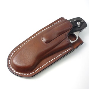 Vertical Leather Belt Sheath for Spyderco Military Pocket Knife, Other Models Available