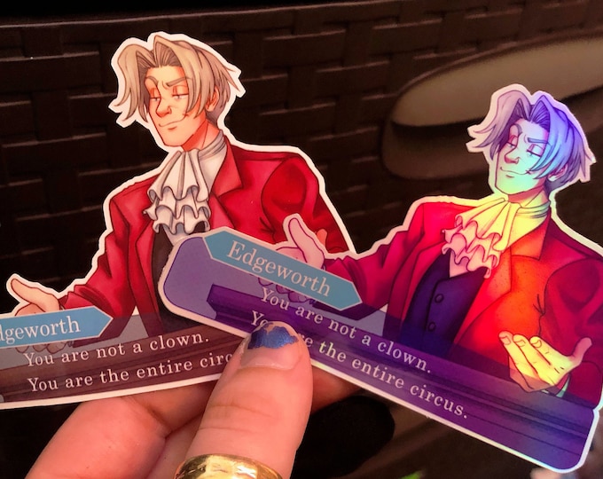 Ace Attorney Miles Edgeworth 'not a Clown but the Entire Circus' HOLOGRAPHIC ADDED Etsy