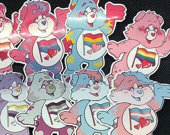 LGBTQIA+ Pride Flag Queer Cute CareBears!! - Pride Month Stickers - Lesbian, Pan, Aro Ace, Trans, Bi, Nonbinary, POC Community Flags