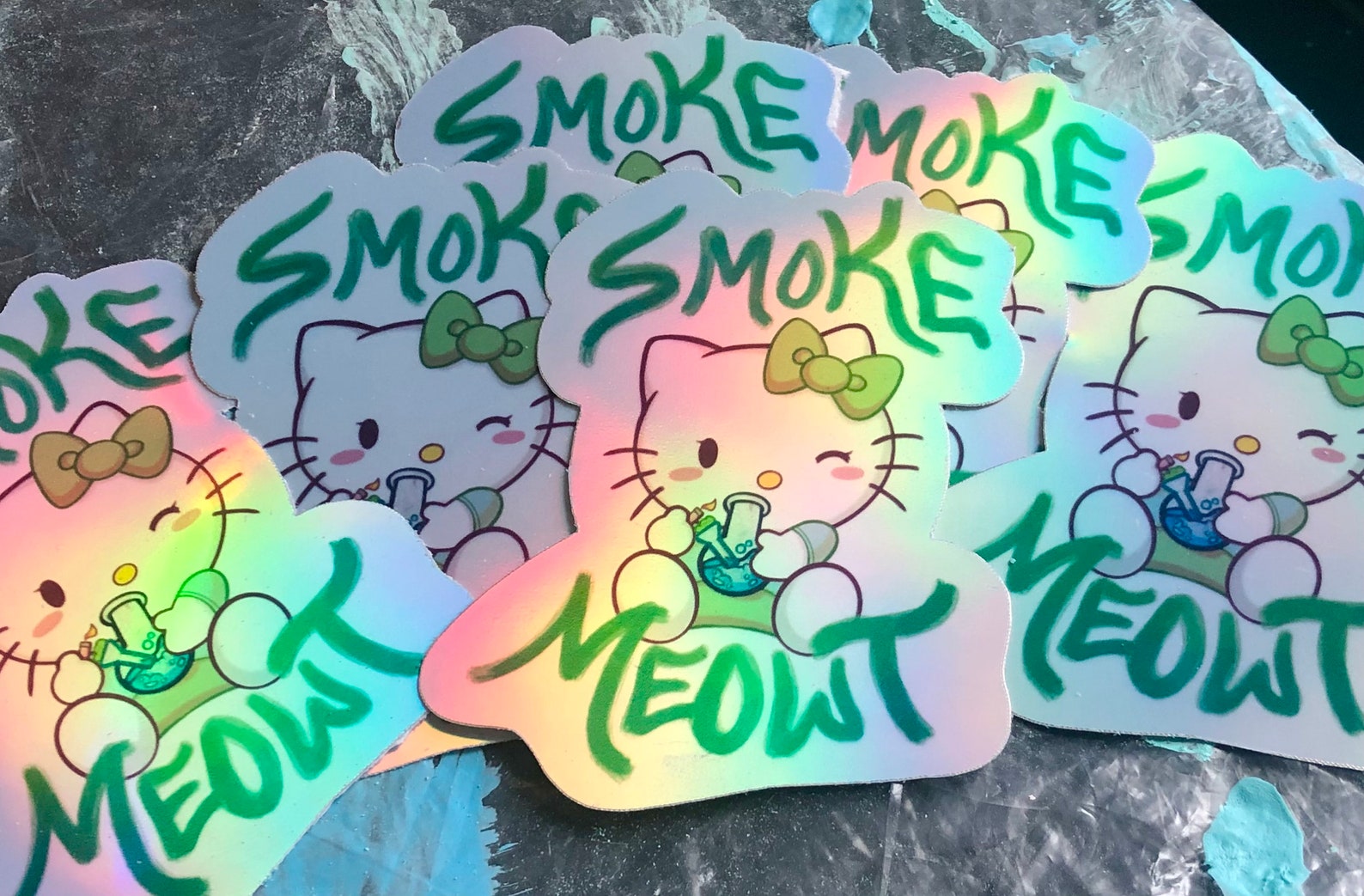 HOLOGRAPHIC 420 Hello Kitty Kawaii Stoner Sticker Etsy