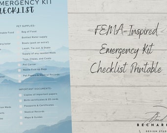 Printable Checklist, "FEMA Emergency Kit"- Printable Checklist Page, Emergency Preparedness, Survival Gear Checklist, Evacuation Prep List