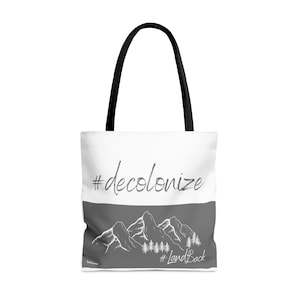 Tote Bag, &#39;Land Back, Decolonize&#39;- Activist Minimalist Cotton Tote Bag, Reusable Shopping Tote, Hand Drum Powwow Tote, Kids Toys Carry Bag