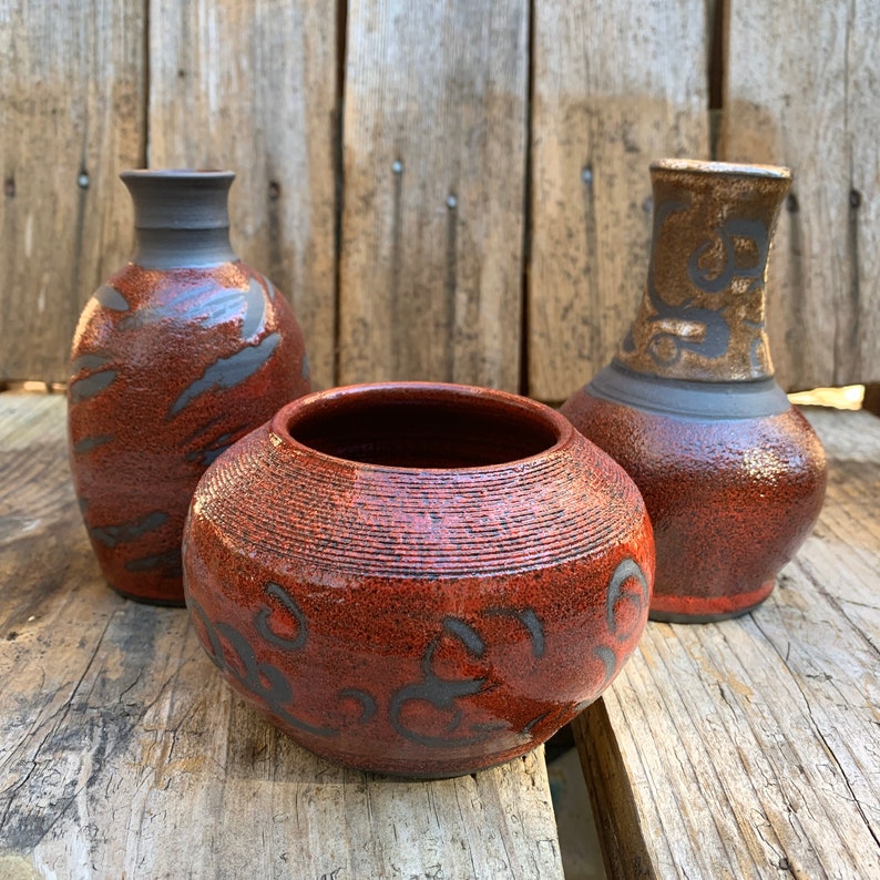 Modern red and black accent vase