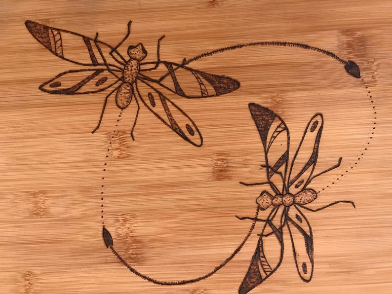 Cutting board wood burned with dragonflies Etsy