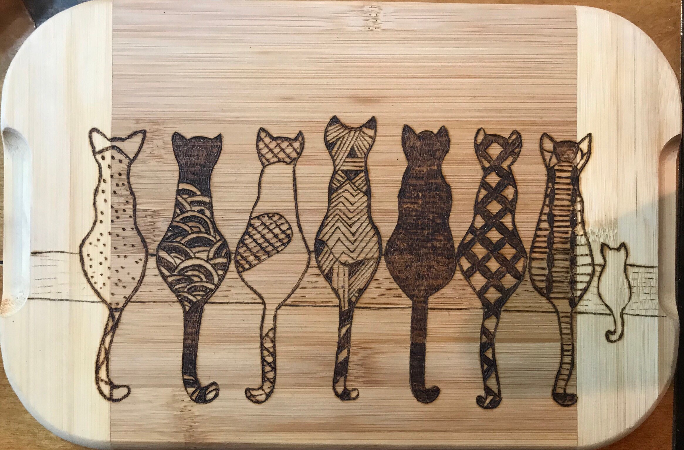 Cute cutting board wood burned with cats. Etsy