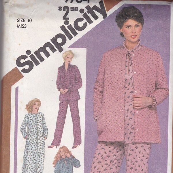 RARE Vintage, Simplicity 9784 Sz 10 NEW/UNcut/FF, for Misses' Robe, Bed Jacket, long Nightgown and Pajamas; Sleepwear, Modest sleepwear