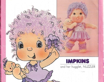 Hugga Bunch Impkins & her hugglet, &quot;Nuzzler&quot;! Cute Sm. dolls + Dress, panties, leg warmers + diaper! Vintage Butterick 3392, NEW/UNCUT/FF
