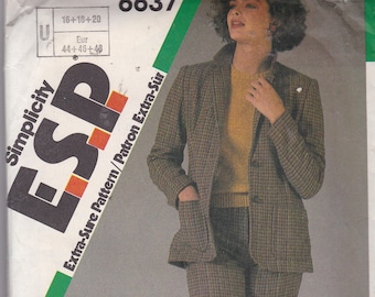 Simplicity 6637 Ladies Suit Pattern, NEW/Uncut/FF Size 16-18-20
