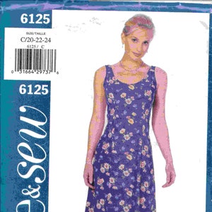 Rare Vintage Butterick 6125 A See N Sew pattern for Plus Size Sundress! sizes 20-22-24, NEW/UNCUT/FF Very Easy, Princess seams & wide straps