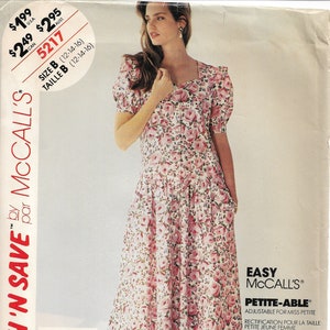 Dress with Sweetheart neckline, drop waist & button front. Also a Petite-Able pattern! Vintage McCalls 5217, sz 12-14-16 NEW/UNCUT/FF.