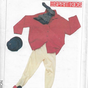 May include: A Simplicity sewing pattern for a red button-down shirt, white pants, and a blue patterned scarf. The pattern is for Esprit Kids.