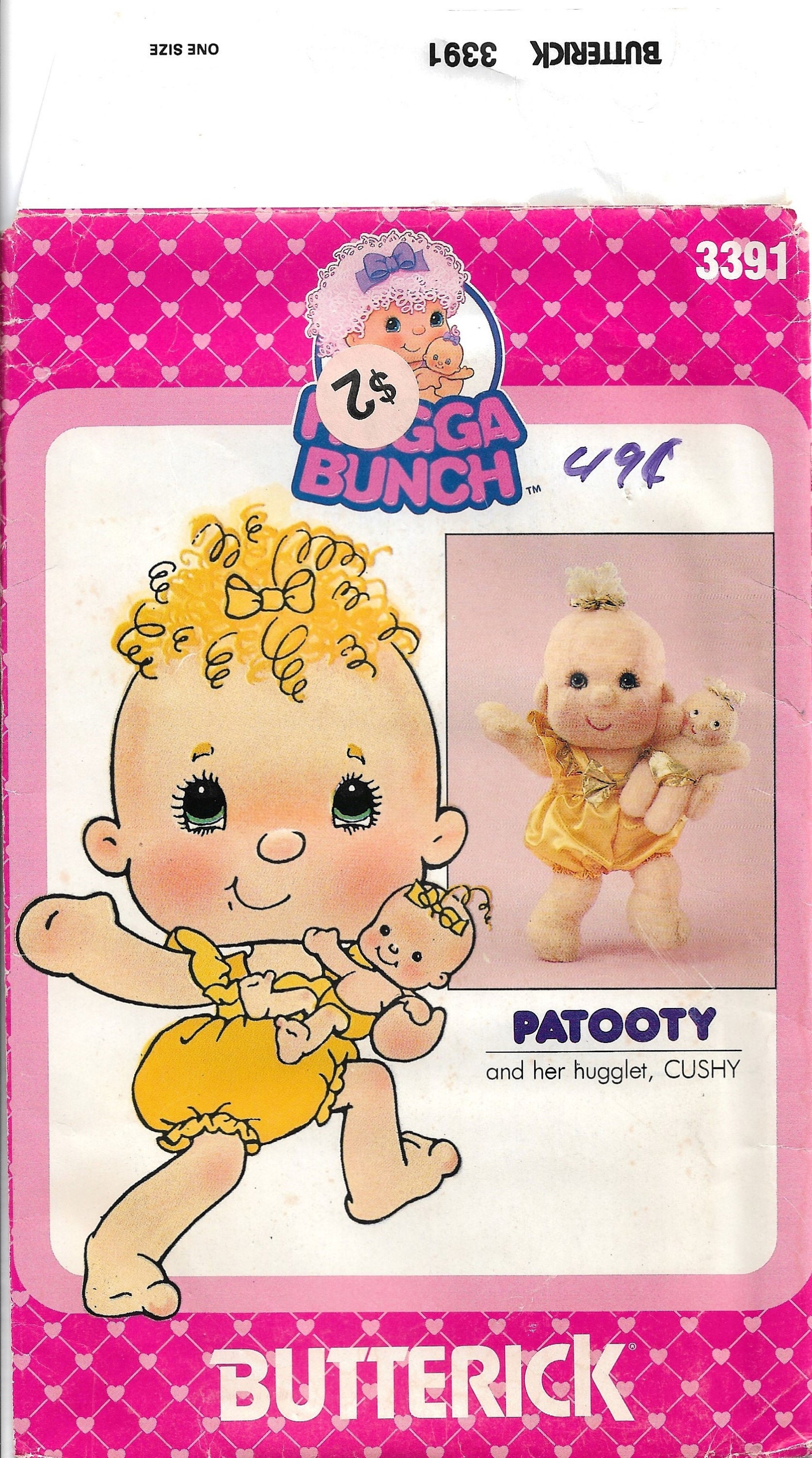 Hubba Bunch Patooty, an adorable doll + her baby hugglet, Cushy!, NEW/UNCUT/FF, Romper + diaper! Cute Gift Idea, Rare Vintage Butterick 3391