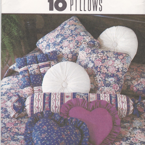 NEW Vintage Simplicity 8475 for 10 Pillows including bolsters, round, heart shaped & square pillows! Puff Patch, Dresden Plate, Wrap-n-tie +