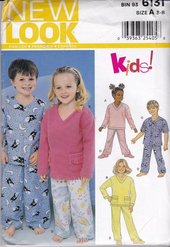 New Look 6131 Pattern for Kids Pajamas in Sizes 3 8 NEW UNCUT FF V neck Top With Short or Long Sleeves and Pull on Pants or Shorts. Etsy